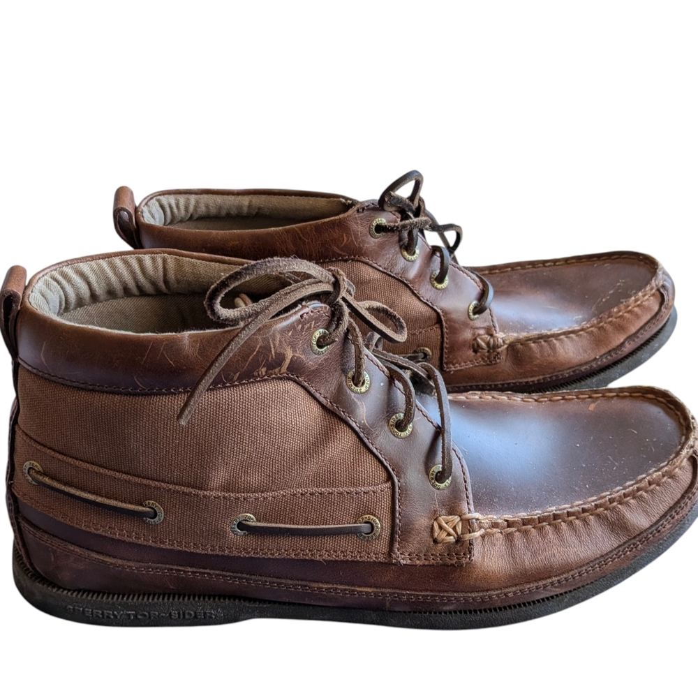 Sperry Brown Leather and Chukka Boots 13 Leather Casual Lace Up Brown Preppy